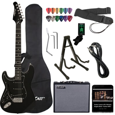 Sawtooth Left-Handed Black ES Series Electric Guitar with Black Pickguard - Includes: Accessories, Amp & Gig Bag image 1