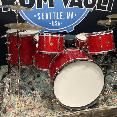 Frankie Banali's Quiet Riot - Leedy & Ludwig Restored 6-Piece Set, 24", 20", 16", 13", 12", 14x5" Matching Snare! Immaculate 1950-1955 - Sparkling Red Pearl image 4