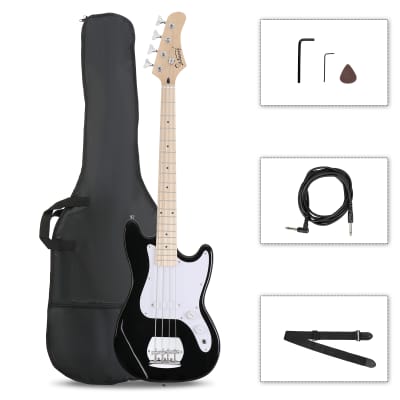 Glarry 4 String 30in Short Scale Thin Body GB Electric Bass Guitar with Bag Strap Connector Wrench Tool Black for sale