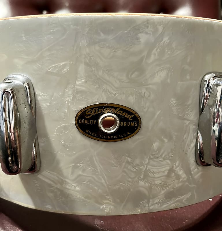 Slingerland No. 151 Student Model Radio King 5.5x14" 8-Lug Snare Drum with Rapid Strainer 1960 - 1963 - White Marine Pearl image 1