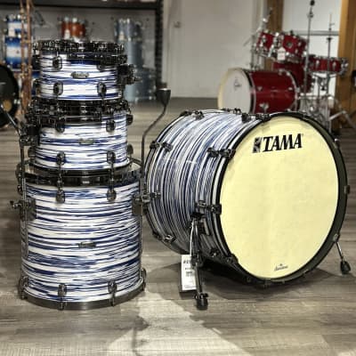 Used Tama Starclassic Maple 4pc Drum Set Blue & White Oyster w/Black Nickel Hw - Excellent