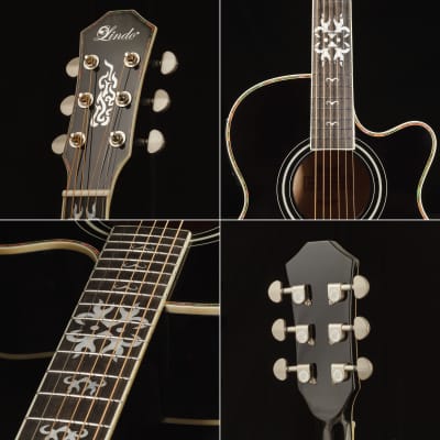 B-STOCK Lindo Black Fire Electro Acoustic Guitar with TOPS-4T Preamp / Tuner LCD / EQ & Gigbag image 3