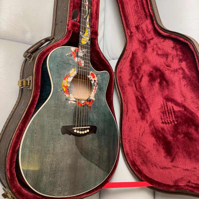 Hsienmo KOI Fish Aqua Blue Full Solid Acoustic Guitar with hardcase image 22