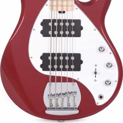 Sterling RAY5HH StingRay5 HH 5-String Bass Guitar, Candy Apple Red image 2