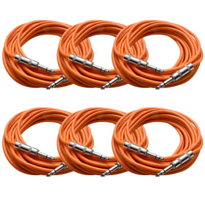 SEISMIC AUDIO - 6 Pack of Orange 1/4" TRS 25' Patch Cable - Balanced Effects EQ image 1