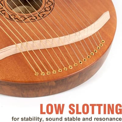 16 Metal Strings Mahogany Body Lyra Harp with Maple Saddle Carved Note Tuning Wrench Pickup Strings and Black Gig Bag image 4