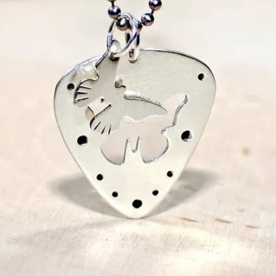sterling silver guitar pick necklace with playable pick - butterflies image 3