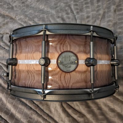 HHG Drums Contoured Red Oak Stave Snare Drum 14x7 Smoky Gloss w/Gunmetal Hardware image 2