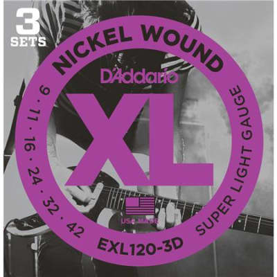 D'Addario EXL120-3D 09-42 Super Light, XL Nickel Electric Guitar Strings 3-Pack image 2