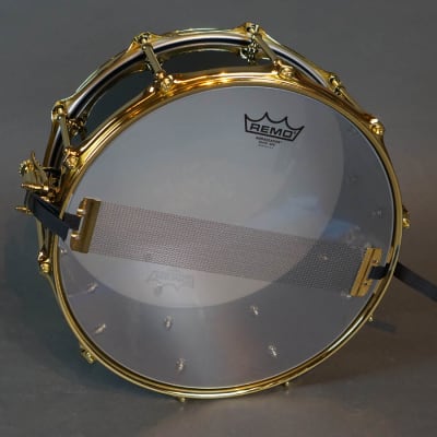 McIntyre Drum Co 6.5x14" Hot Rolled Blackened Steel Snare Drum, Black Sparkle w/Brass Hardware image 7