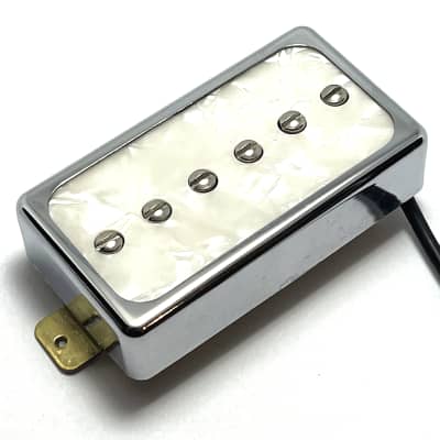 Dragonfire H90 Neck Pickup ~ Humbucker Sized P-90 Single Coil Passive Neck Position Pickup, Chrome Ring + White Pearl Inlay image 3