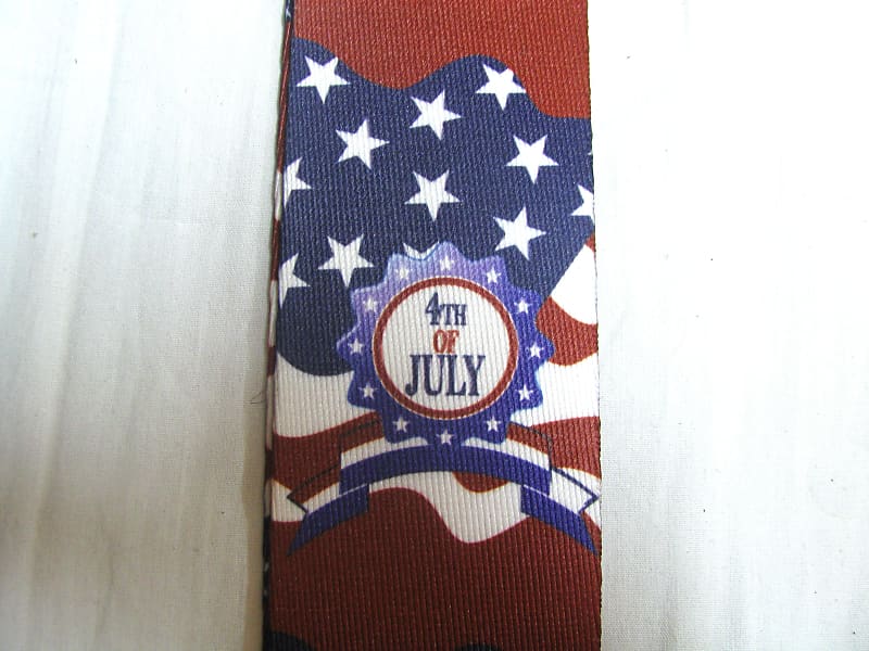 Perri's 2" Polyester 4th of July Guitar Strap Leather ends JULY 4 Inependence Day Patriotic image 1