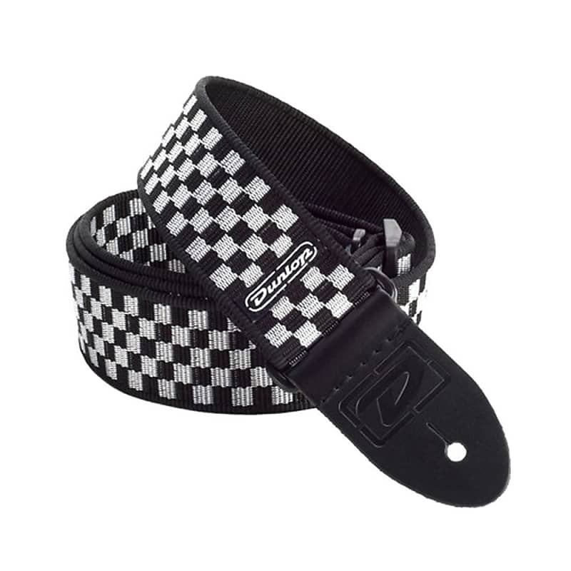 Dunlop D38-31BK Black and White Checkered Adjustable Electric Guitar Bass Strap image 1