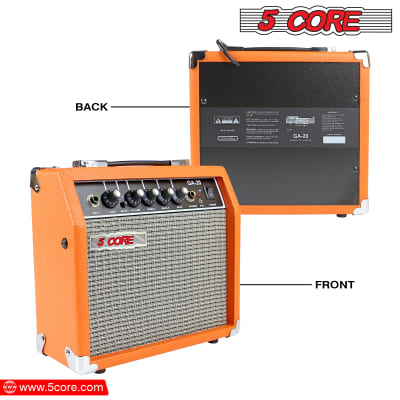 5 Core Guitar Amplifier 20 Watt Portable Mini Electric and Acoustic Bass Amp w Aux Input Volume Bass Treble Control  GA 20 ORG image 4