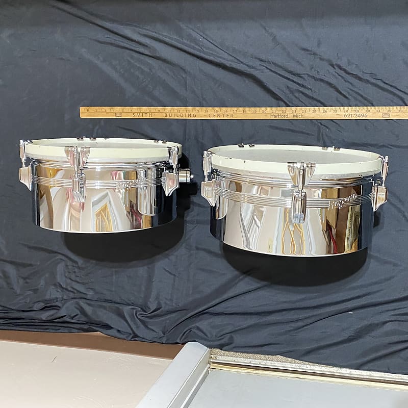 Rogers Timbales Late 1960s beavertail lugs Chrome Over Reverb