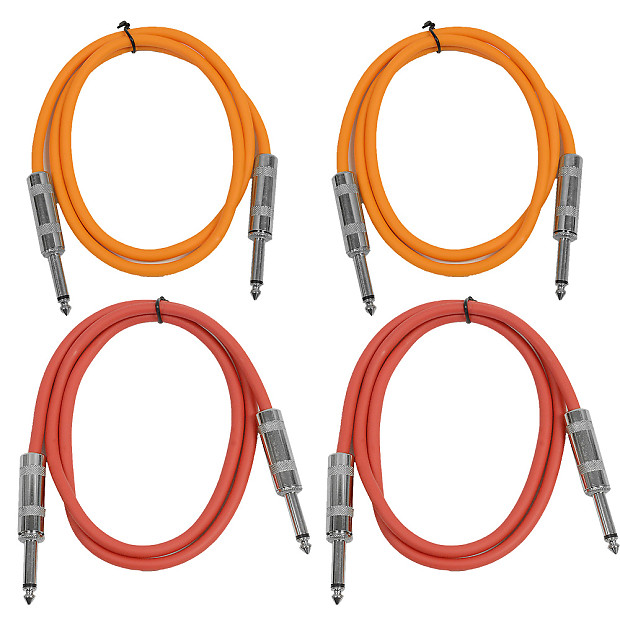 Seismic Audio SASTSX-3-2ORANGE2RED 1/4" TS Male to 1/4" TS Male Patch Cables - 3' (4-Pack) image 1
