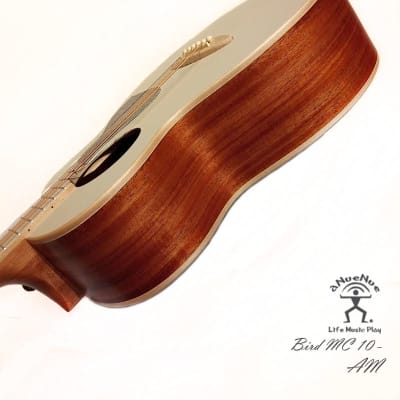 aNueNue Bird MC10 - AM Almond Milk Solid Sitka Spruce & Mahogany Travel Guitar image 9