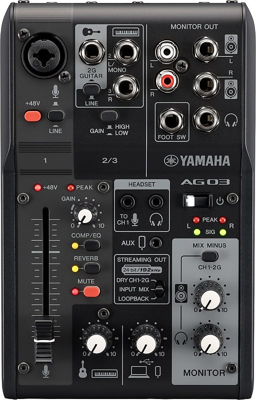 Yamaha AG03MK2 3-Channel Mixer/USB Interface for IOS/Mac/PC, Black image 1