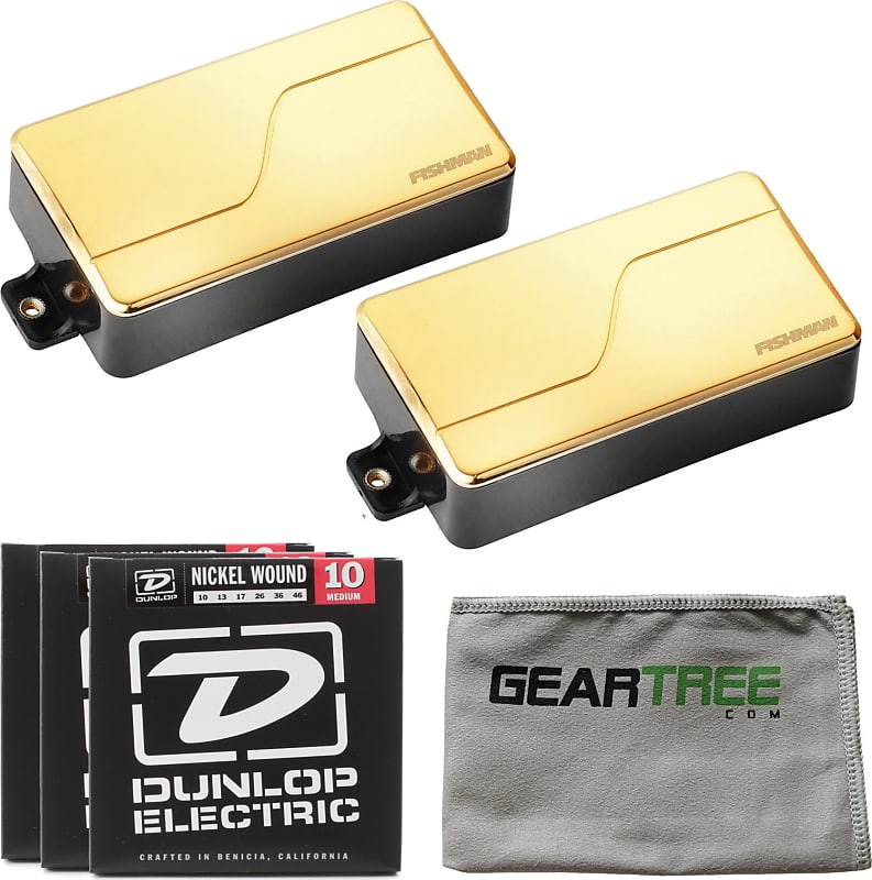 Fishman PRF-MHB-SG2 Fluence Modern Humbucker Set, Gold w/ Geartree Cloth  and 3 Sets of Strings