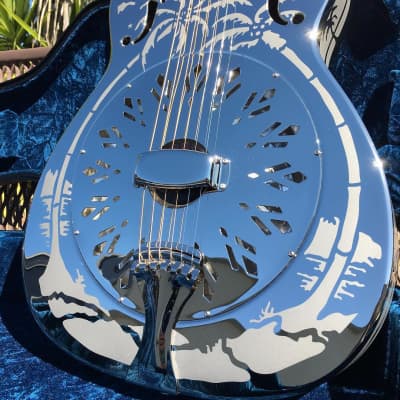 National Reso-Phonic Style O GERMAN SILVER 14 Fret 2024 Mirror Nickel with Deco Palm Tree Design image 1