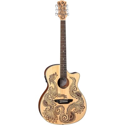 Luna Guitars Henna Dragon Select Spruce Acoustic/Electric Guitar Satin Natural image 3
