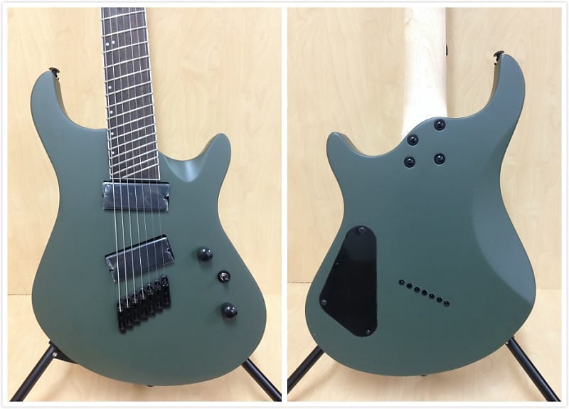 Haze 7FF MGS Fanned Frets 7 String Electric Guitar Military Green Gig Bag Picks