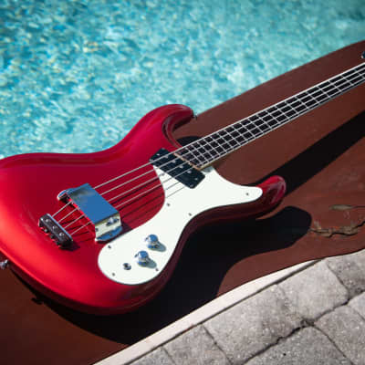 Classic 1990's Mosrite  Ventures Model '64 Vintage Reissue Bass - Candy Apple Red - Made In Japan image 4