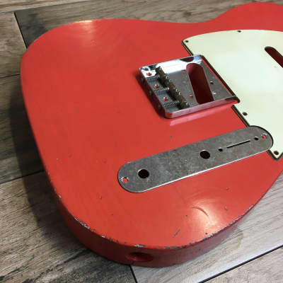 Franchin Mars guitar body FADED FIESTA RED nitro heavy relic cracks aged alder T-type image 7