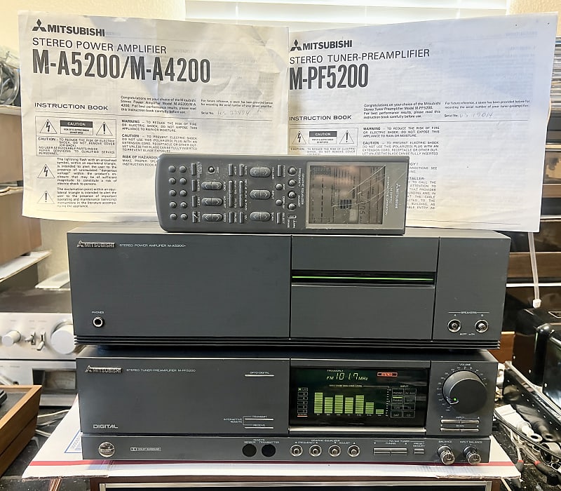 M-A5200Mitsubishi M-PF5200 Pre-Amp w/ Remote &amp; M-A5200 Power Amp w/ Instructions; Tested (SEE VIDEO)  			