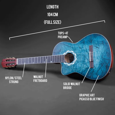 Lindo B-STOCK Left-Handed 960CEQ Picasso Blue Classical Electro-Acoustic Guitar & 10mm Padded Gigbag image 4