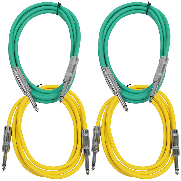 Seismic Audio SASTSX-6-2GREEN2YELLOW 1/4" TS Male to 1/4" TS Male Patch Cables - 6' (4-Pack) image 1