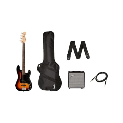Squier Affinity Series PJ Bass Guitar Pack, Laurel FB, 3-color Sunburst, 230V, UK image 1