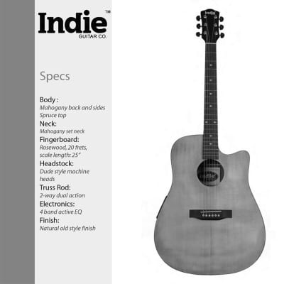 Indie Dude DCE Single Cutaway Spruce Top Mahogany Pickup EQ Acoustic Guitar image 7