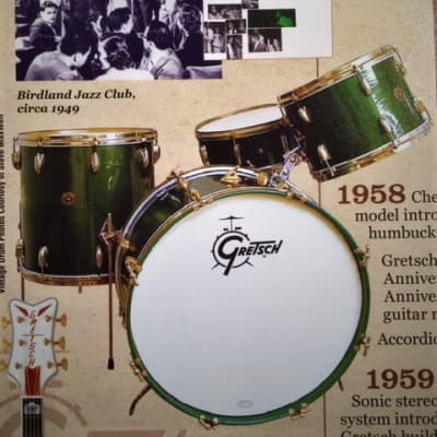 1955 Gretsch Cadillac Green, 3-ply Birdland drum set w/ gold plated hardware - Original/Excellent image 3