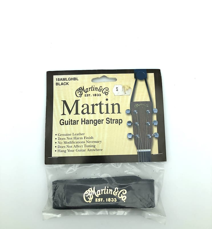 NOS Martin Leather Guitar Hanger Strap 18AMLGHBL Black Reverb