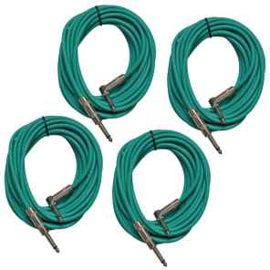 Seismic Audio SAGC20R-GREEN-4PACK Straight to Right-Angle 1/4" TS Guitar/Instrument Cables - 20" (4-Pack)