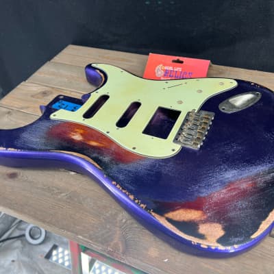 Real Life Relics Custom Class Strat® Stratocaster® Body Heavy Relic Metallic Purple Over Sunburst  #6  3 Lb 12 Oz image 6