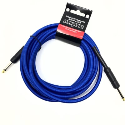 Strukture SC186BL 1/4" TS Woven Instrument Cable - 18.6' Blue (with new black wraps on plugs) image 1