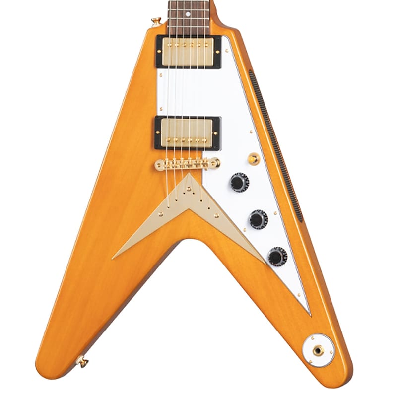 ベース Epiphone Limited Edition Korina Flying V Epiphone Limited Edition Korina Flying V Bass Guitar Ebony