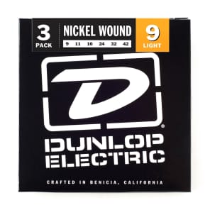 Dunlop 3PDEN0942 Nickel-Plated Steel Electric Guitar Stings - Light (9-42) 3-Pack