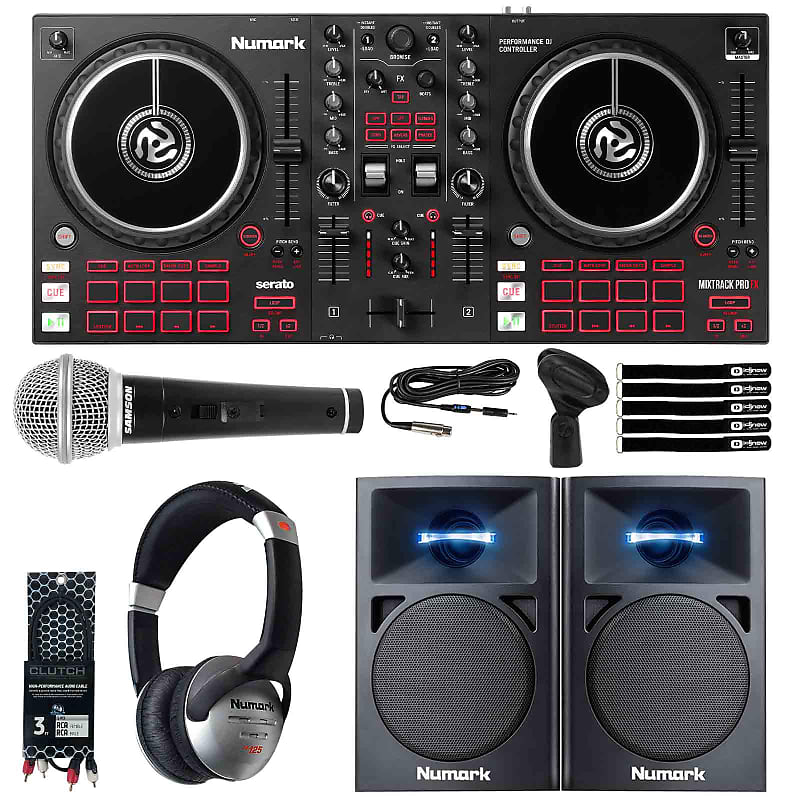 Numark Mixtrack Pro FX 2-Deck DJ Controller Starter Pack w Speakers,  Microphone