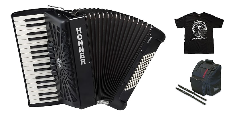 Hohner Bravo III 72 Bass Black Piano Accordion Acordeon +GigBag, Straps, Shirt Authorized Dealer image 1