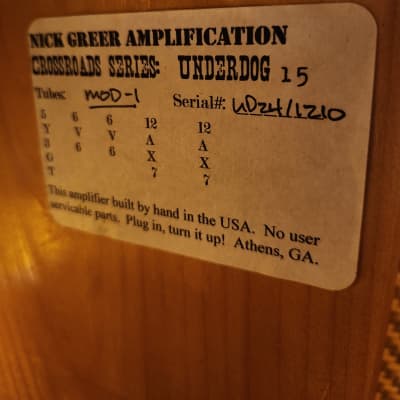 Nick Greer Amplification Underdog 15 1x12" 15-Watt Tweed Guitar Combo image 13