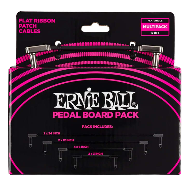 Ernie Ball P06224 Flat Ribbon Pedalboard Patch Cable - Right Angle to Right Angle - Multi Pack Black image 1