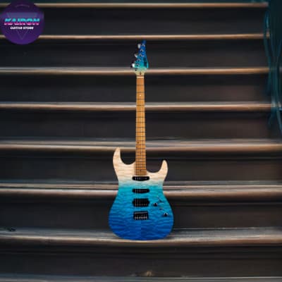 Jet Guitars JS-1000 JS1000 QTBL, HSS Alnico pickups, solid Mahogany body with flame maple top, 22 frets roasted maple neck, locking tuners, Bridge Fixed Free Setup for sale