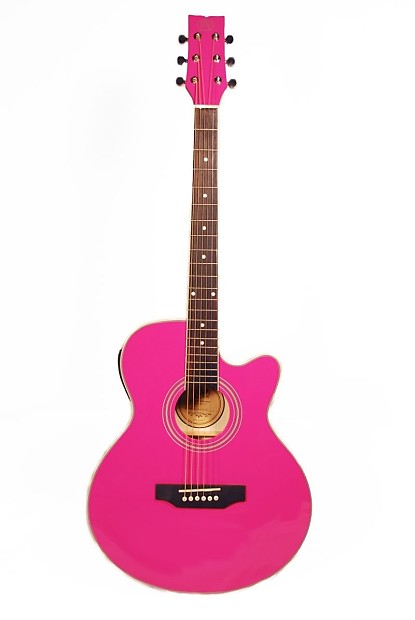 Pink electric top acoustic guitar