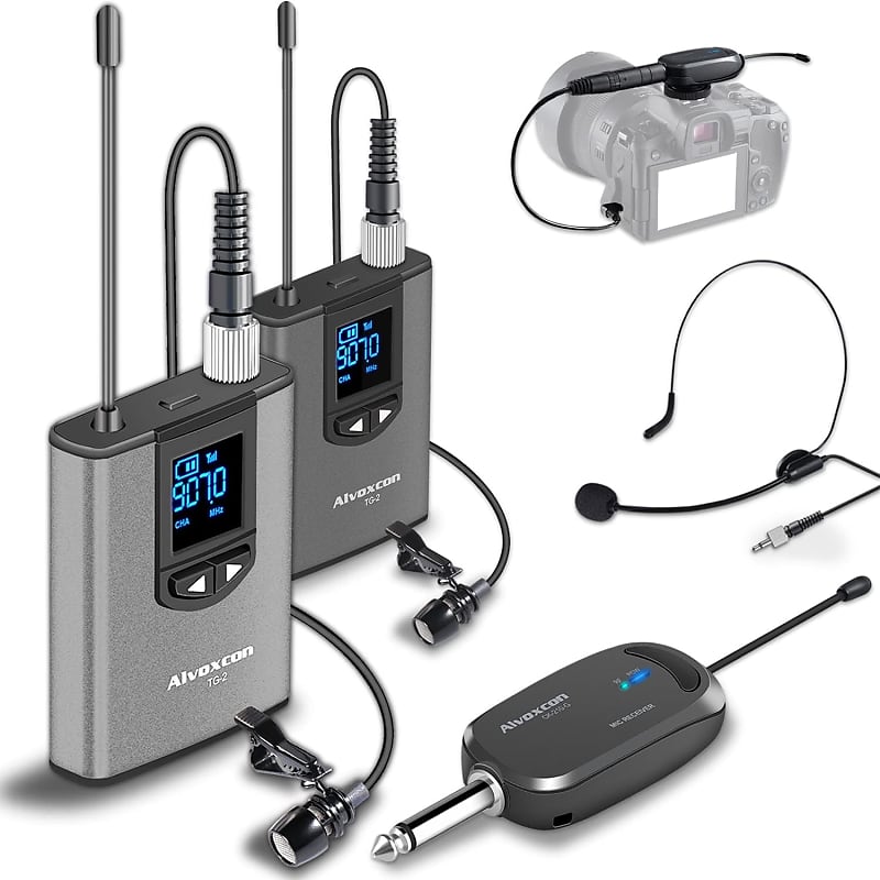 UHF Dual Channel Wireless Lavalier Microphone System with Reverb