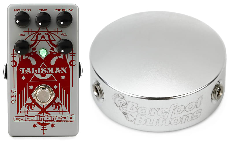 Catalinbread Talisman Plate Reverb Pedal  Bundle with Barefoot Buttons V1 Standard Footswitch Cap - Silver image 1