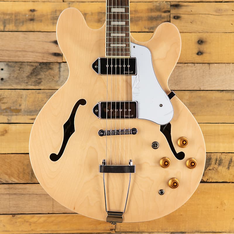 Vintage VSA500P ReIssued Semi Acoustic Guitar Natural Maple Reverb