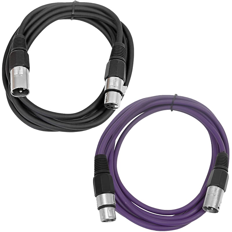 2 Pack of XLR Patch Cables 6 Foot Extension Cords Jumper - Black and Purple image 1